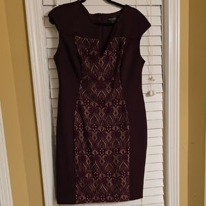 Connected Apparel Burgundy V-neck Sheath Midi Dress NWOT